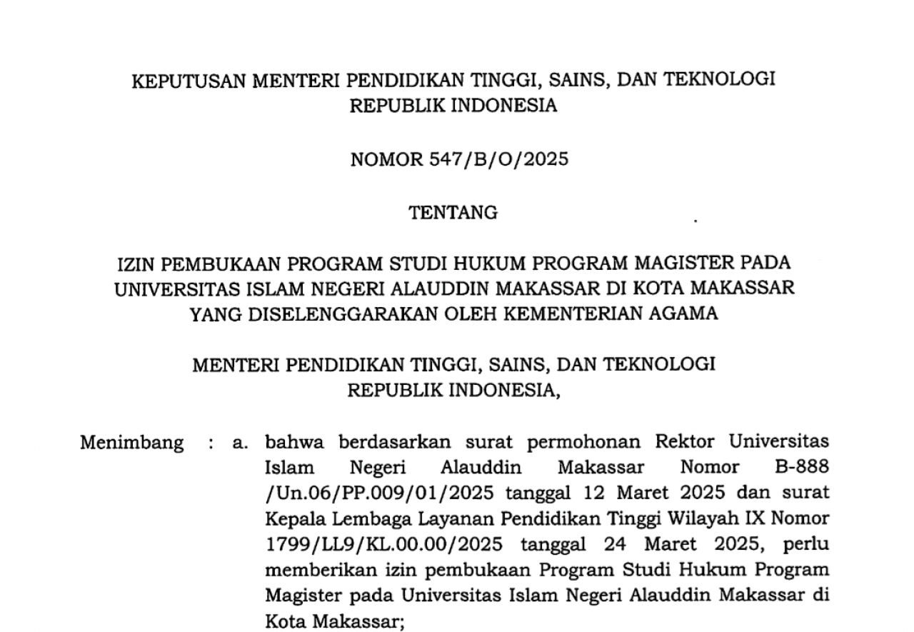 Gambar Alhamdulillah! UIN Alauddin Makassar Resmi Kantongi Izin Pendirian Prodi Magister Hukum