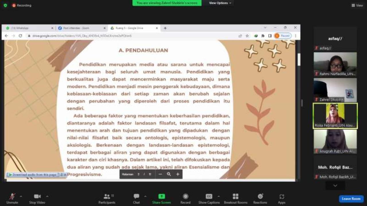 Gambar 16 Mahasiswa PBI UIN Alauddin Presentasikan Hasil Penelitiannya di Webiner Nasional STAI Sunan Panda