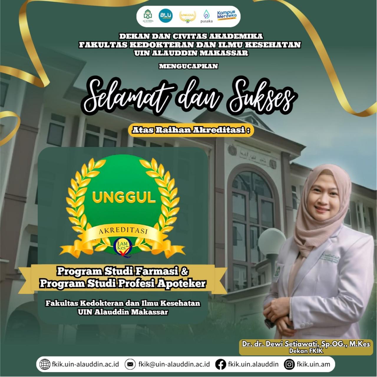 Gambar Prodi S1 Farmasi dan Profesi Apoteker UIN Alauddin Makassar Raih Akreditasi Unggul