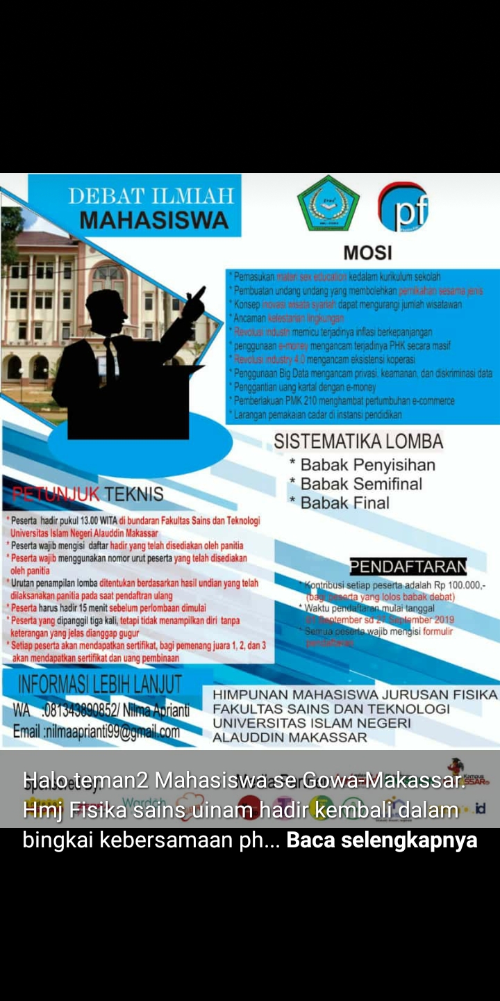 Gambar HMJ Fisika Akan Gelar Debat Ilmiah Physics Fair