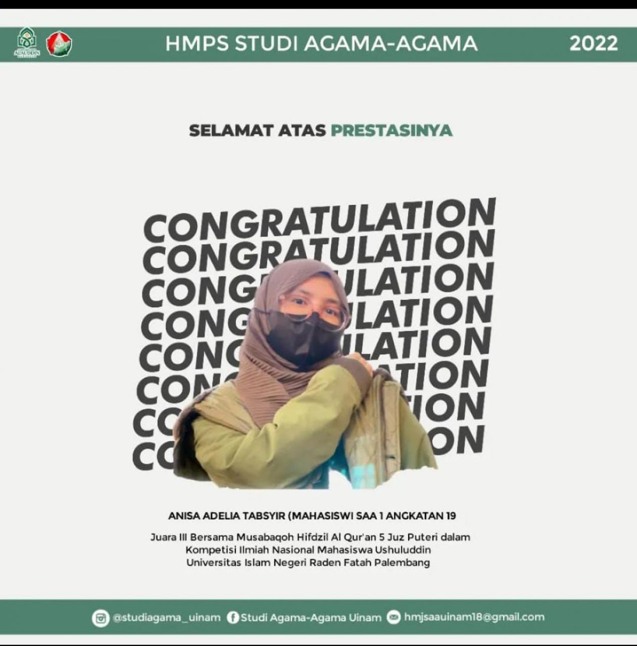 Gambar Anisa Adelia Tabsyir, Mahasiswa SAA UIN Alauddin Makassar Raih Juara III Musabaqoh Hifdzil Al-Qur'an
