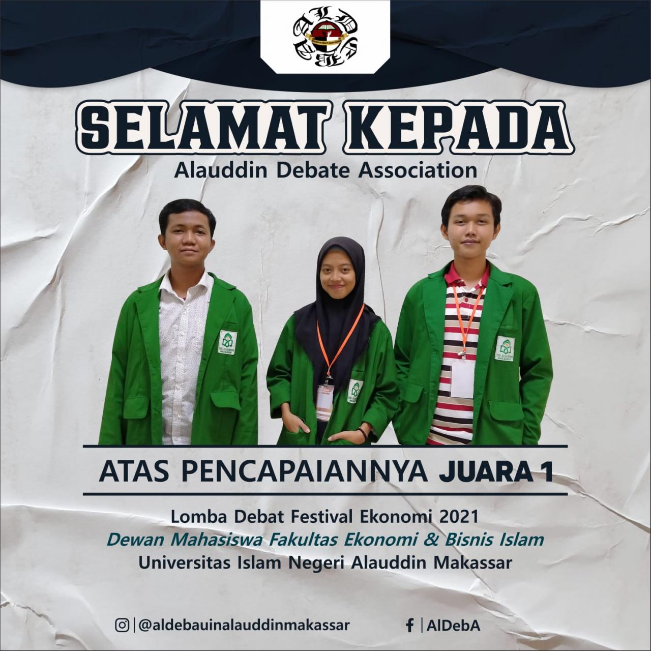 Gambar Delegasi AlDebA Sabet Juara 1 Lomba Debat Dema FEBI UIN Alauddin