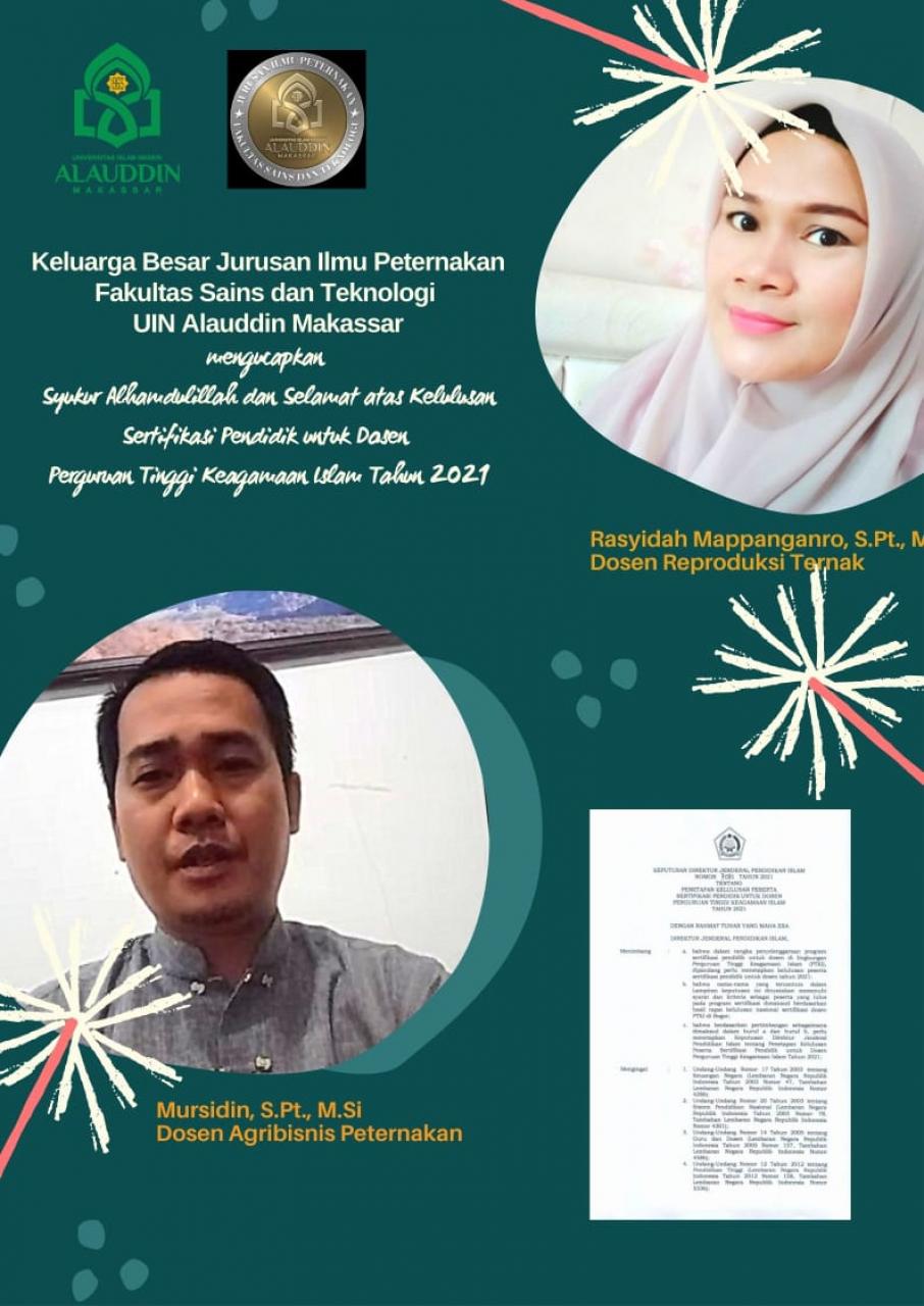 Gambar Dua Dosen Jurusan Ilmu Peternakan UIN Alauddin Tersertifikasi