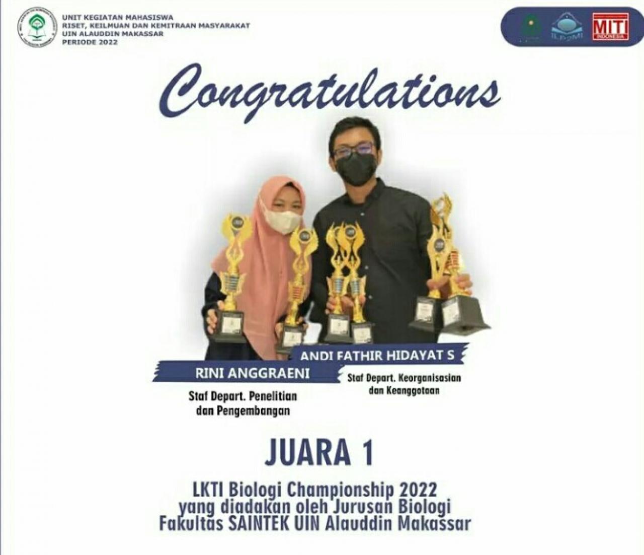 Gambar Dua Pengurus UKM RITMA UIN Alauddin Borong Piala di BioCamp 2022