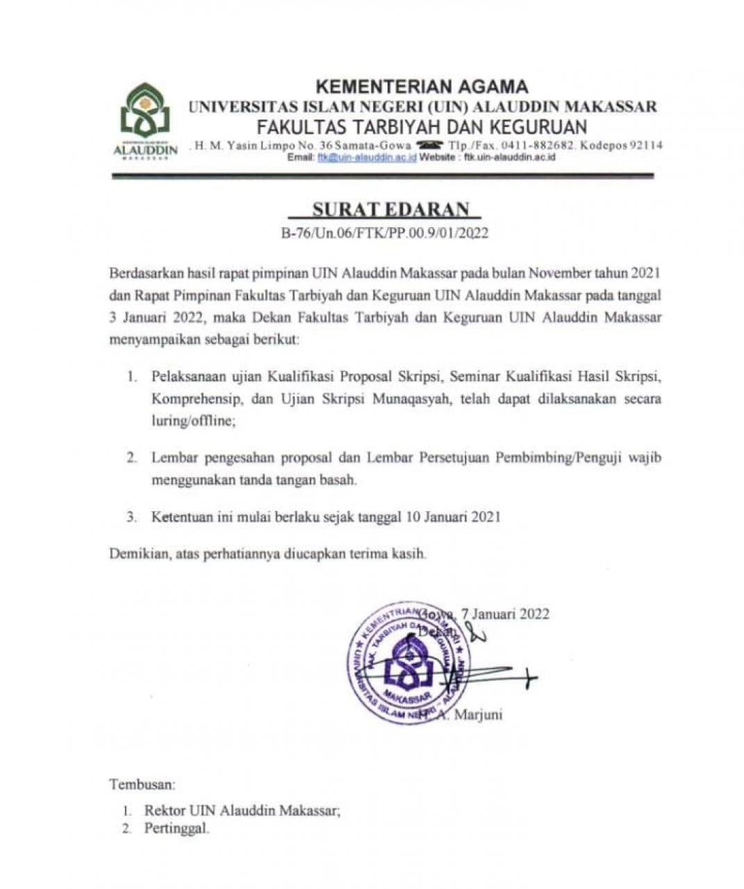 Gambar FTK UIN Alauddin Mulai Berlakukan Ujian Offline Penyelesaian Study