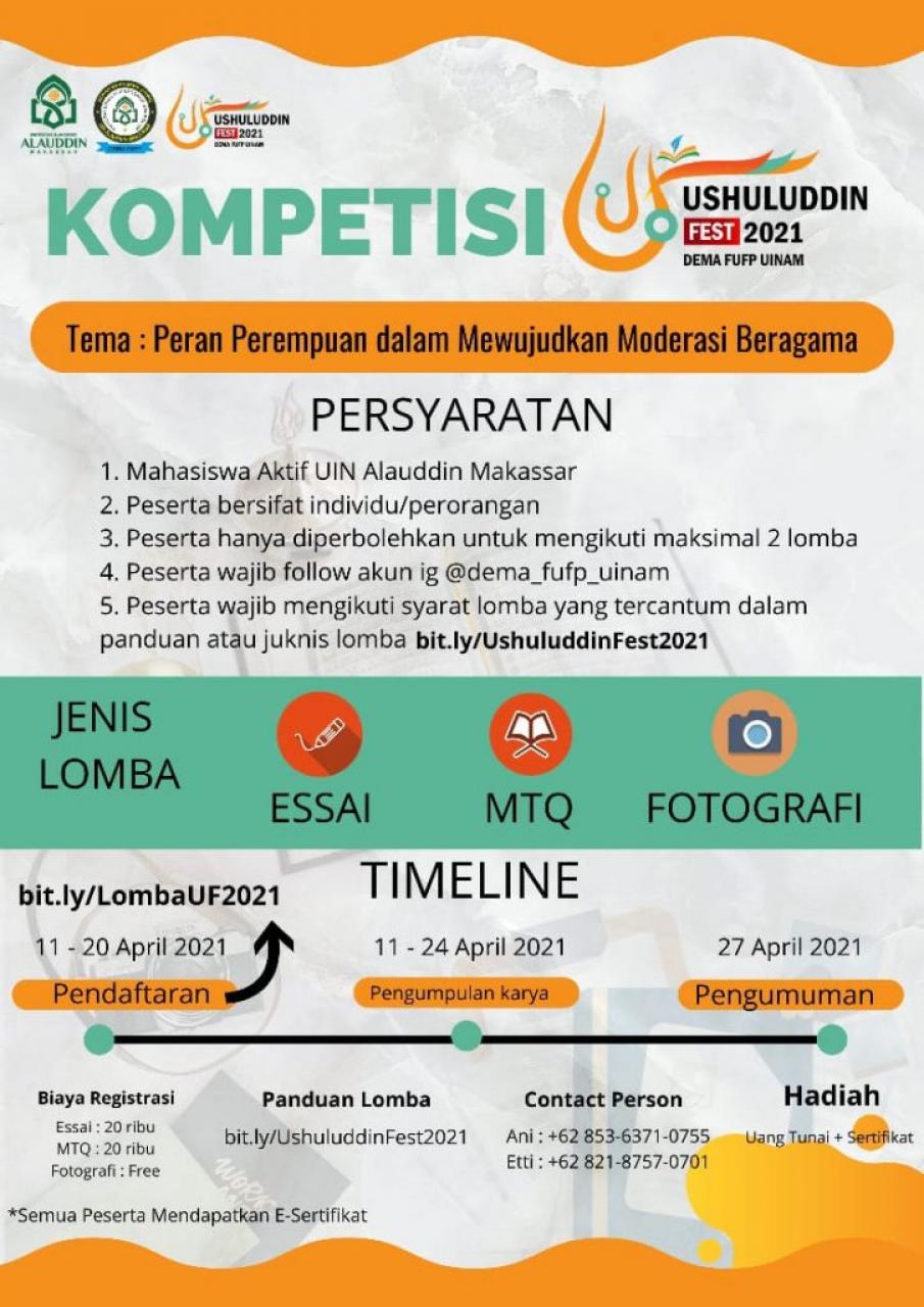 Gambar Gelar Ushuluddin Fest, Dema FUFP Buka  Lomba menulis Essay, MTQ dan Photography