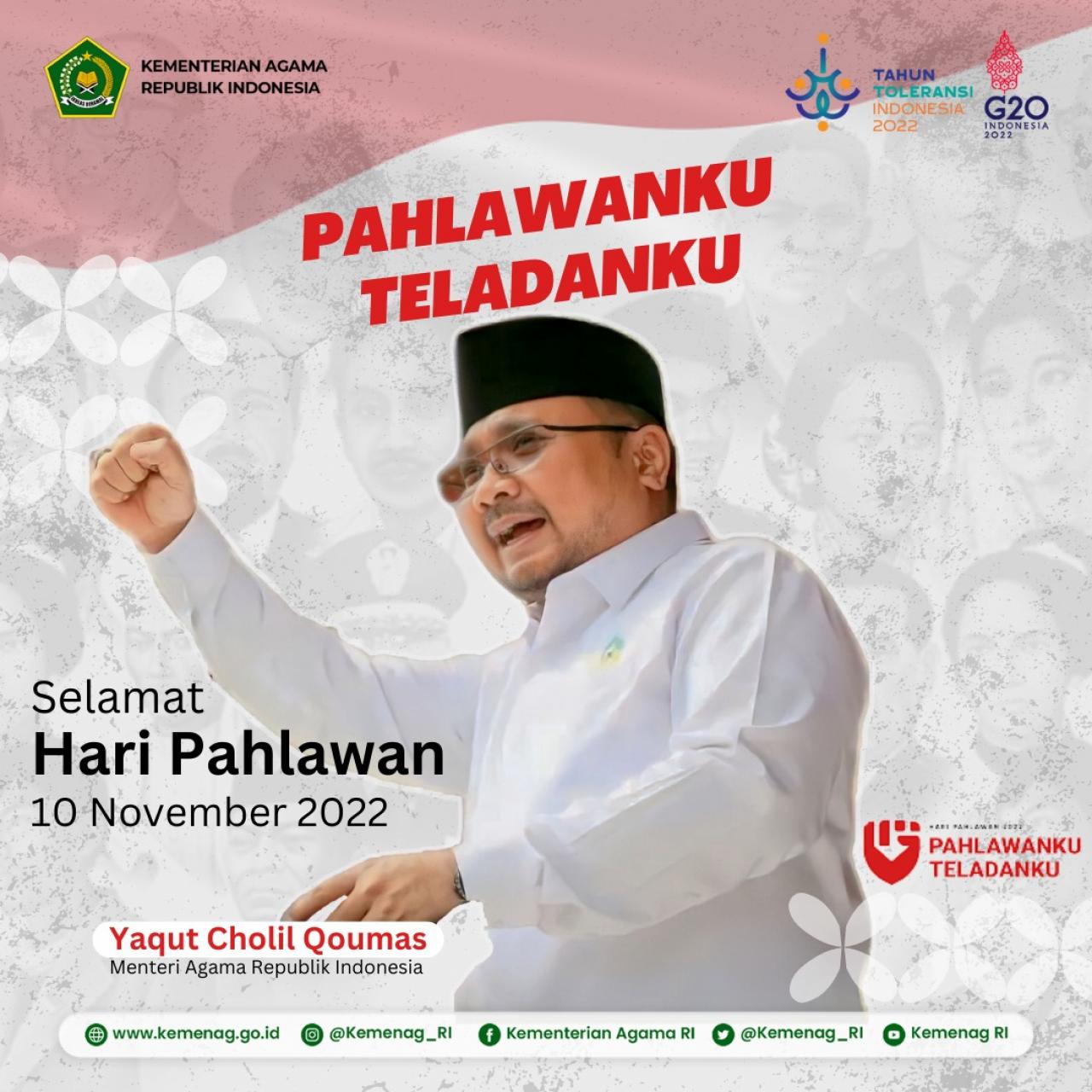Gambar Hari Pahlawan, Menag: Mari Korbankan Waktu dan Pikiran untuk Kemajuan Pembangunan