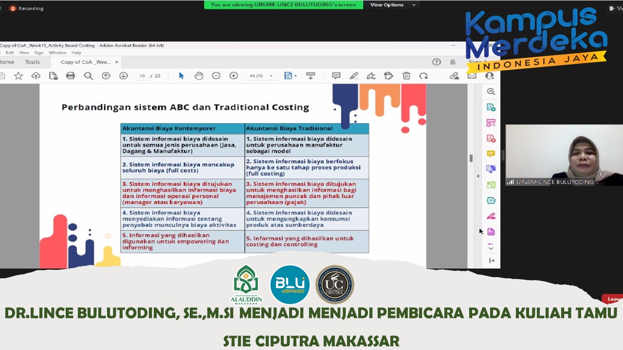 Gambar Jadi Narasumber Kuliah Tamu, Dosen UIN Alauddin Bahas sistem Penetapan Biaya dengan Metode ABC