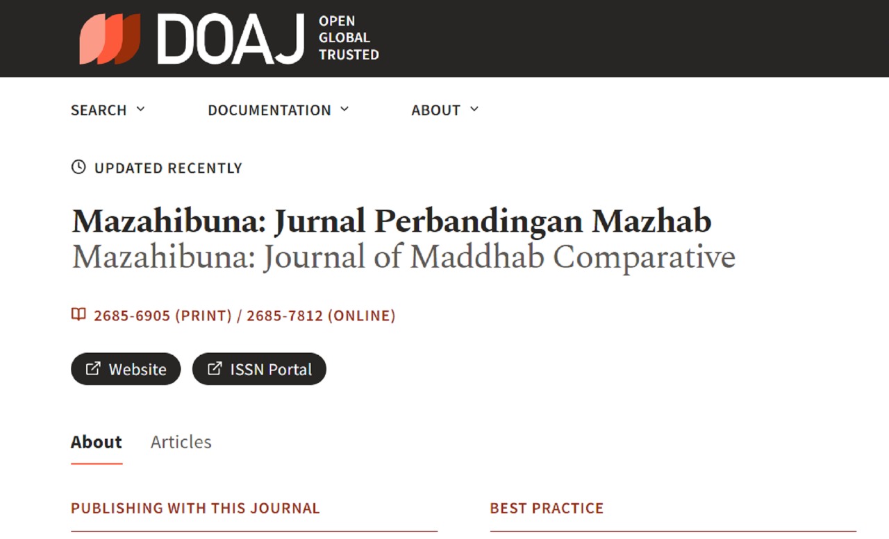 Gambar Jurnal Mazahibuna Milik Prodi PMH FSH UIN Makassar Resmi Terindeks DOAJ