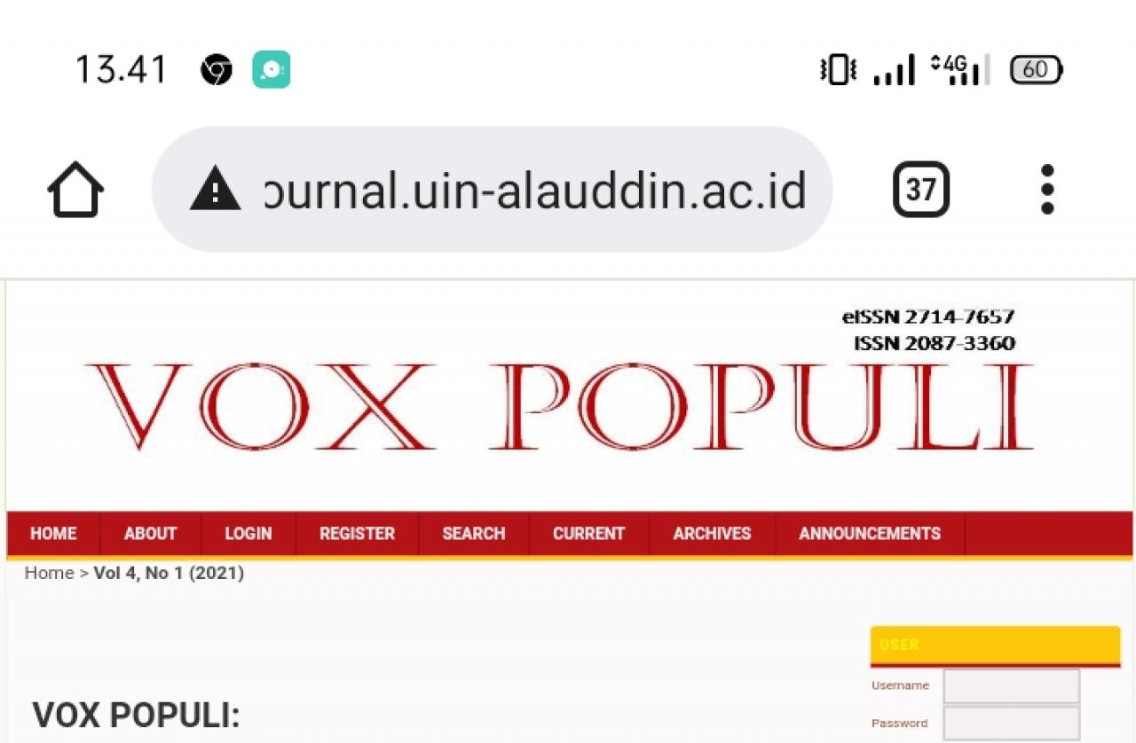 Gambar Jurnal Vox Populi Prodi Ilmu Politik UIN Alauddin Terakreditasi Sinta 5