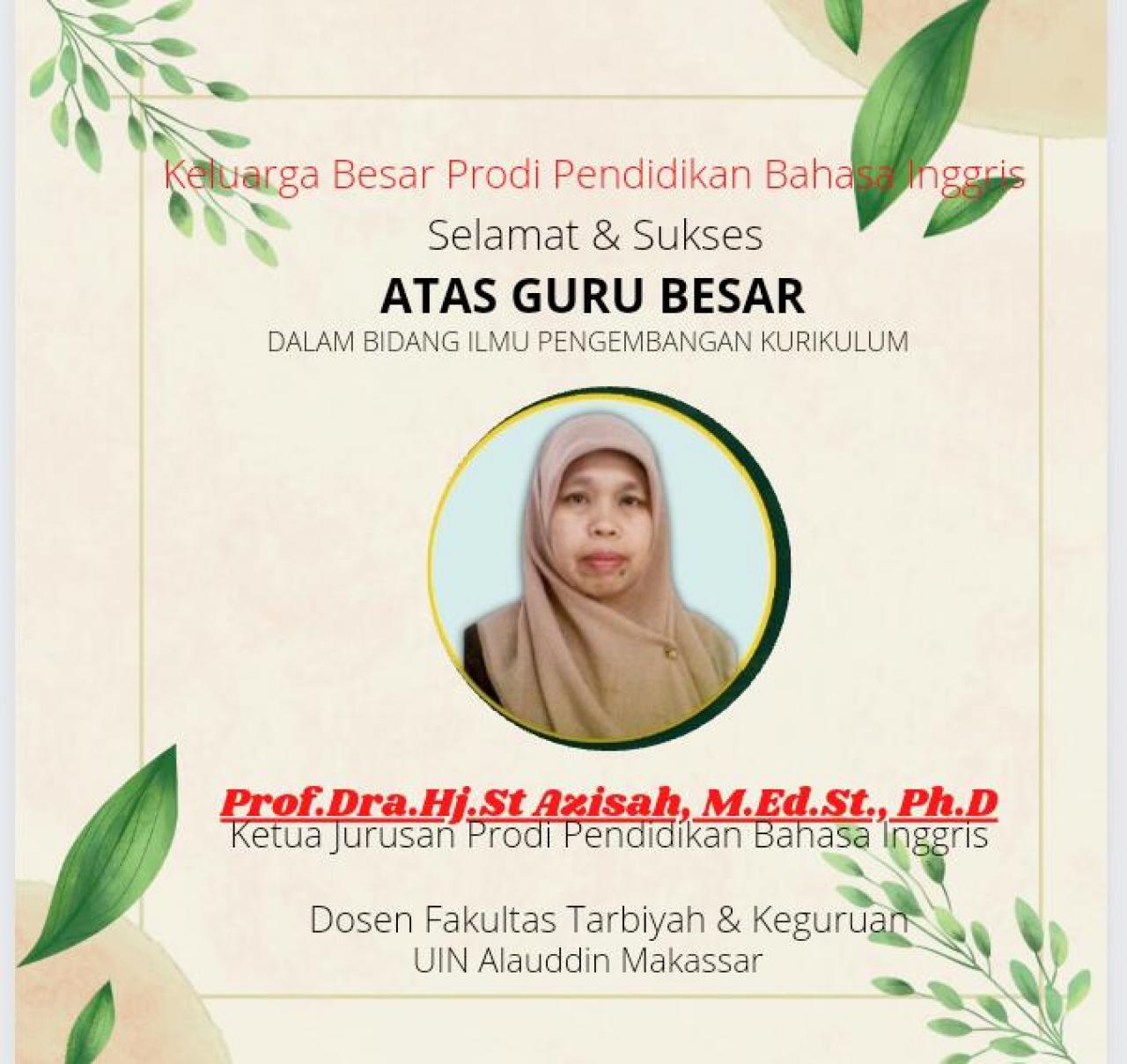 Gambar Kajur PBI UIN Alauddin Raih Gelar Guru Besar