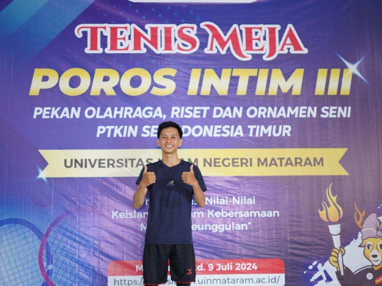 Gambar Kalahkan IAIN Bone, Zidan Juara 1 Tennis Meja Tunggal POROS INTIM III UIN Mataram