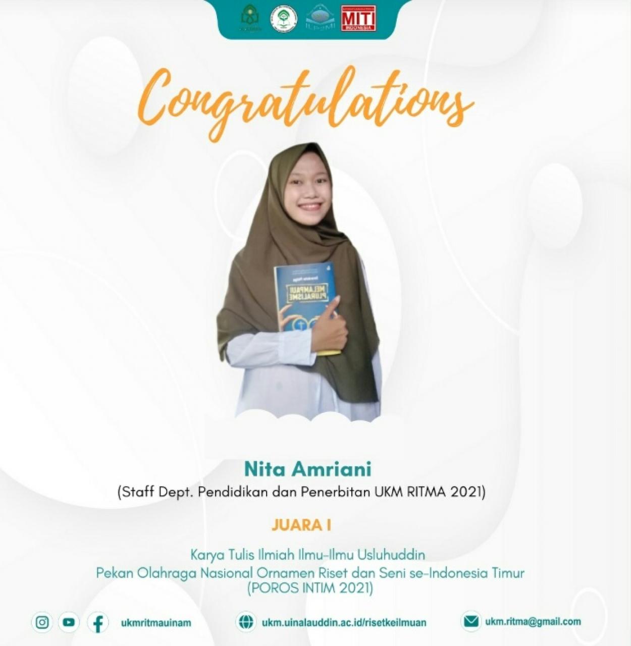 Gambar Lagi, Pengurus UKM RITMA UIN Alauddin Raih Juara I KTI Ilmu-Ilmu Ushuluddin di Poros Intim