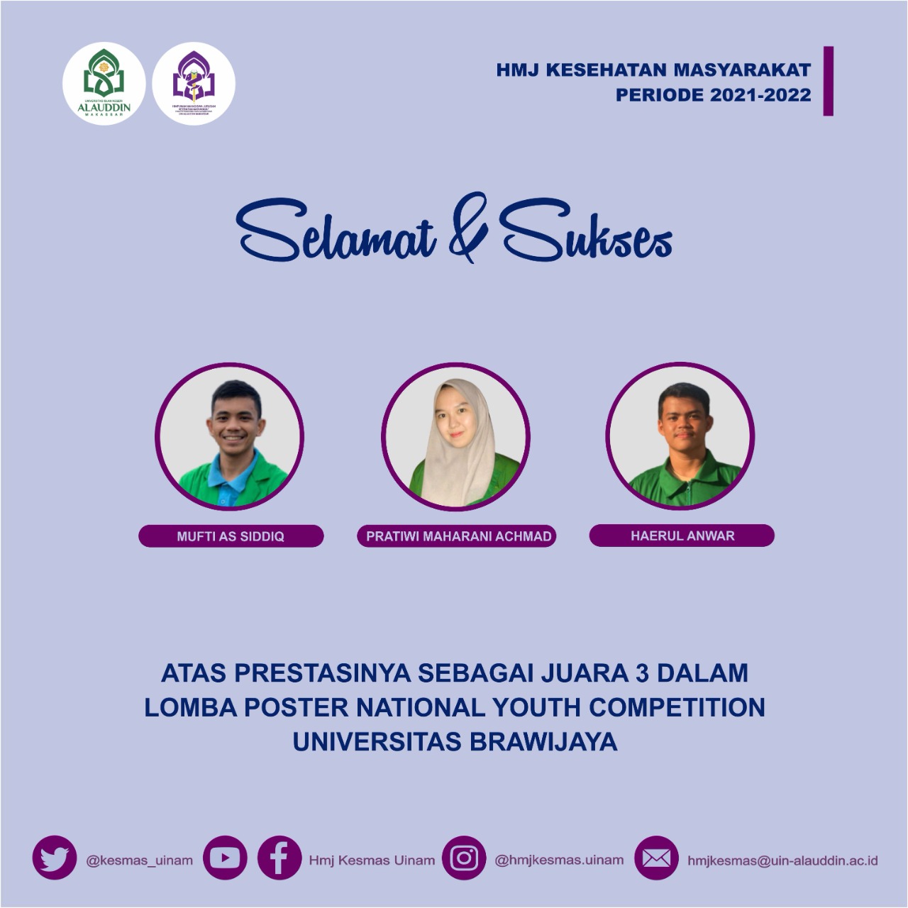 Gambar Mahasiswa Prodi Kesmas UIN Alauddin Juara Tiga Lomba Poster NYC di Universitas Brawijaya