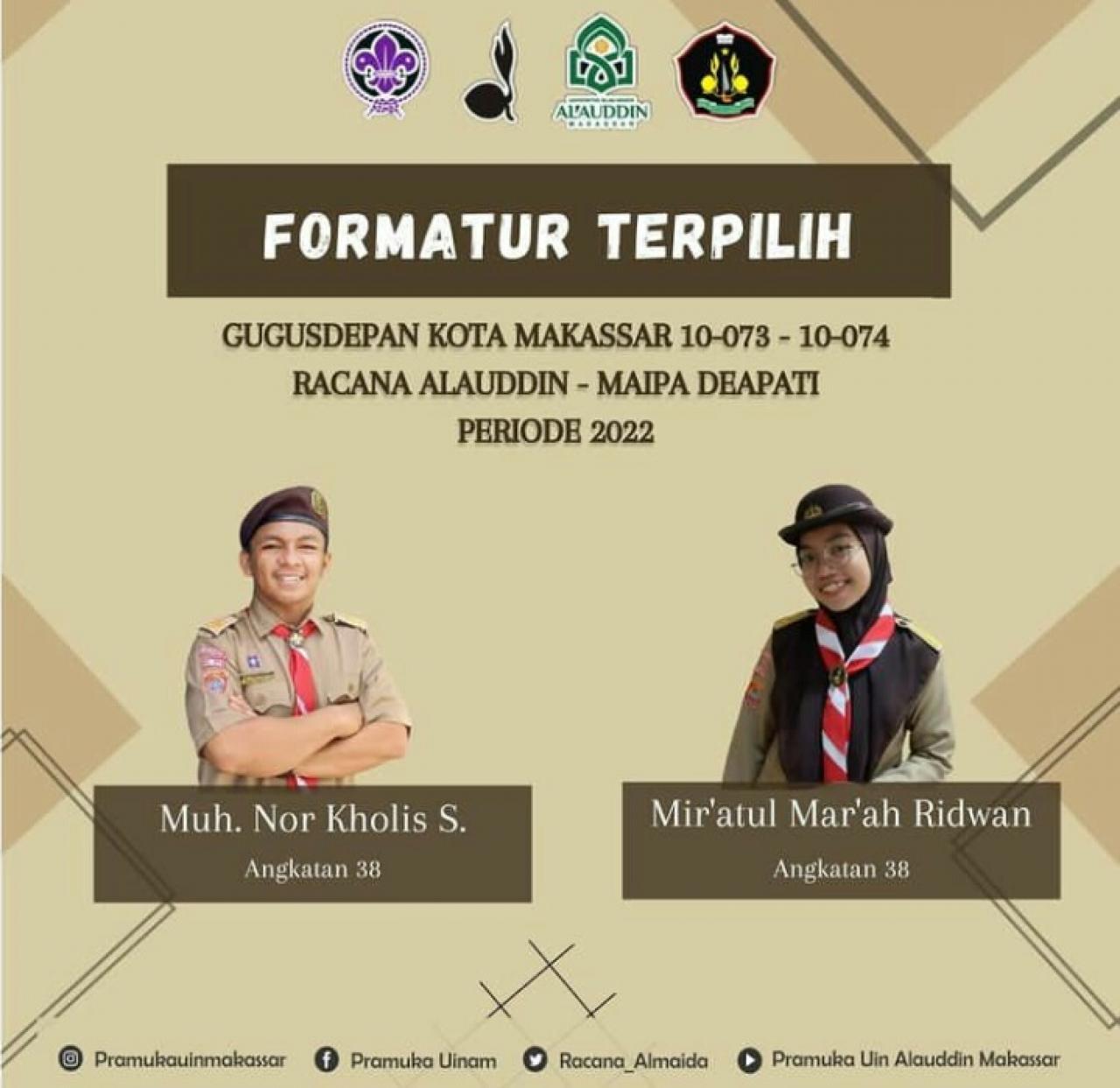Gambar Muhammad Nor Kholis dan Miratul Mar'ah Ridwan Terpilih Jadi Formatur UKM Pramuka UIN Alauddin