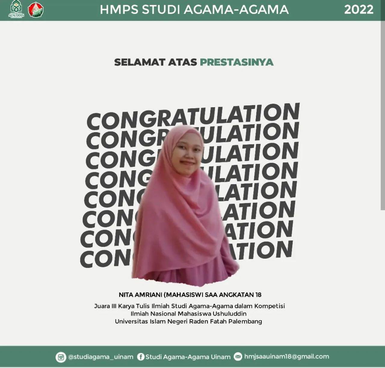 Gambar Nita Amriani, Mahasiswa SAA FUF Raih Juara III pada Kompetisi Ilmiah Nasional