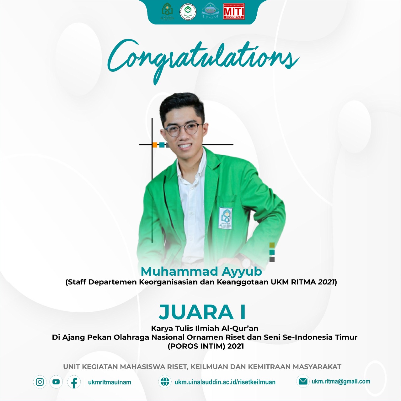 Gambar Pengurus UKM RITMA UIN Alauddin Juara I Lomba Karya Tulis Alquran di Poros Intim 2021