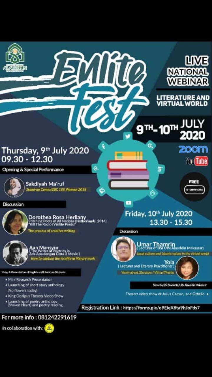 Gambar Prodi BSI Fak. Adab dan Humaniora Gelar Webinar Nasional  dan Enlite Fest 2020