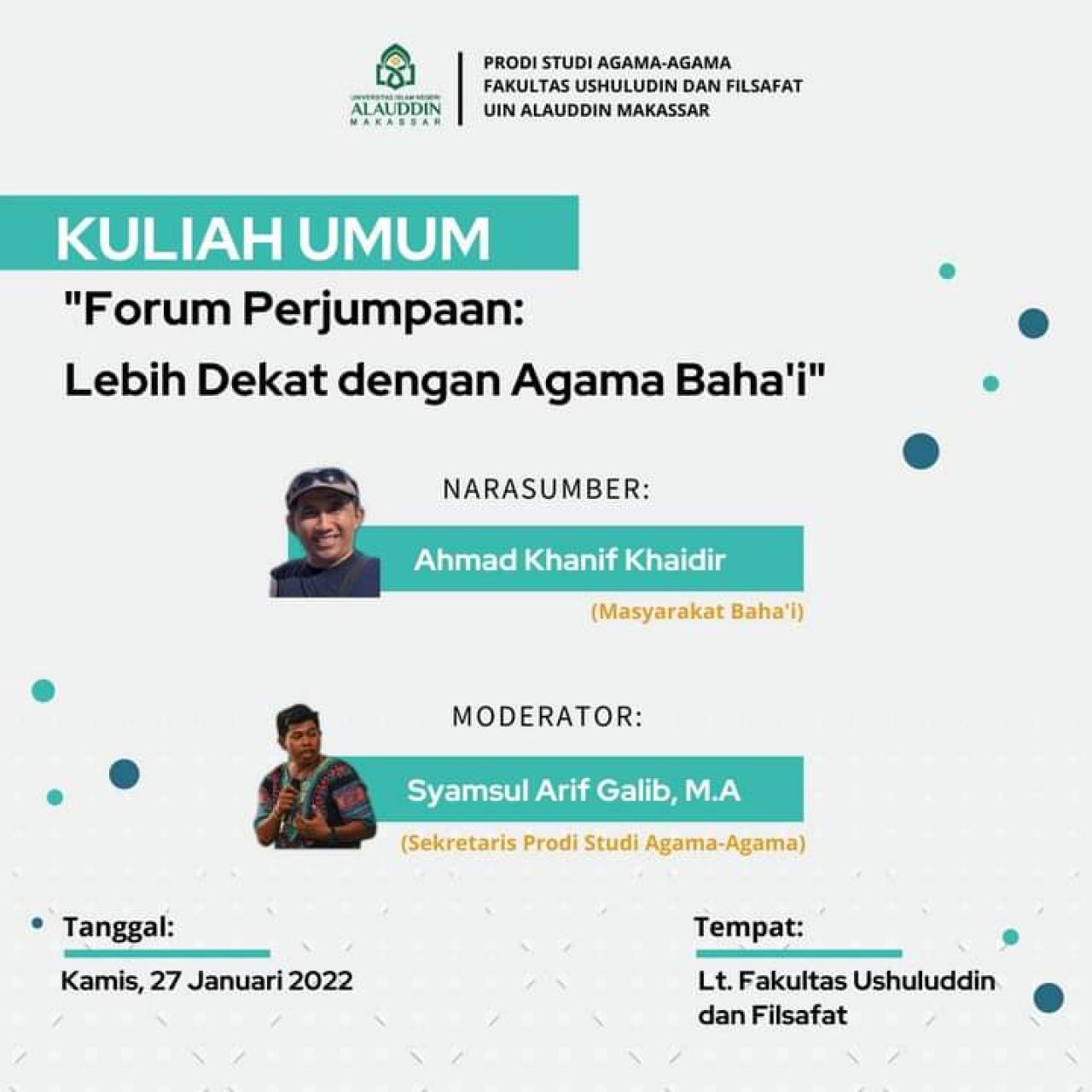 Gambar Prodi SAA Gelar Kuliah Umum Hadirkan Masyarakat Baha'i