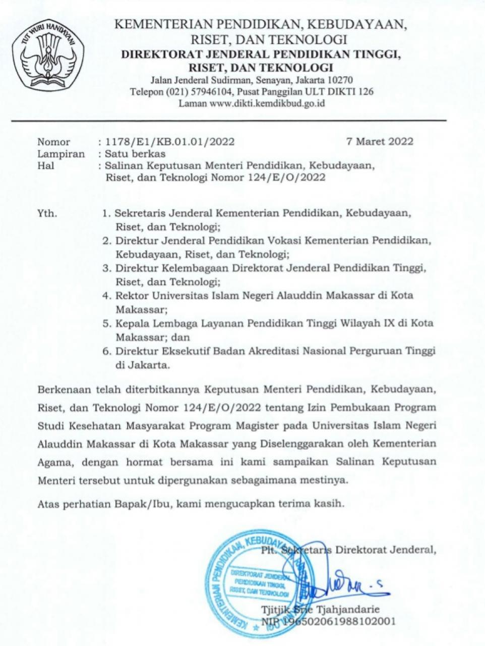Gambar Program Magister Prodi Kesehatan Masyarakat UIN Alauddin Kantongi Izin Pembukaan Kemendikbud RI
