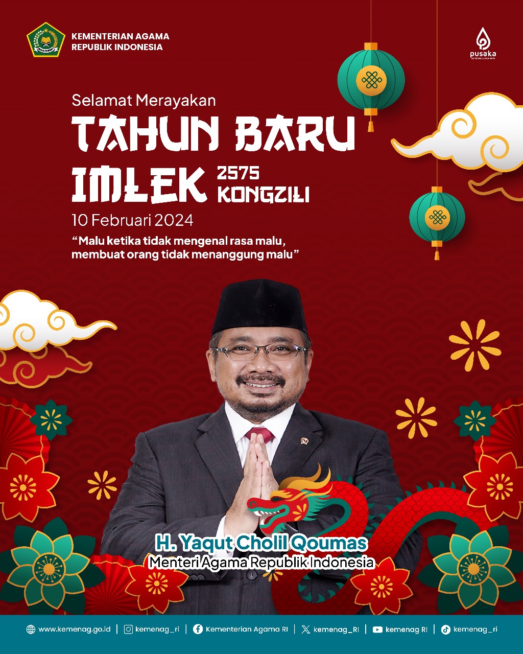 Gambar Tahun Baru Imlek, Menag Doakan Kemajuan Bangsa, Pemilu Lancar, dan Ajak Hormati Perbedaan