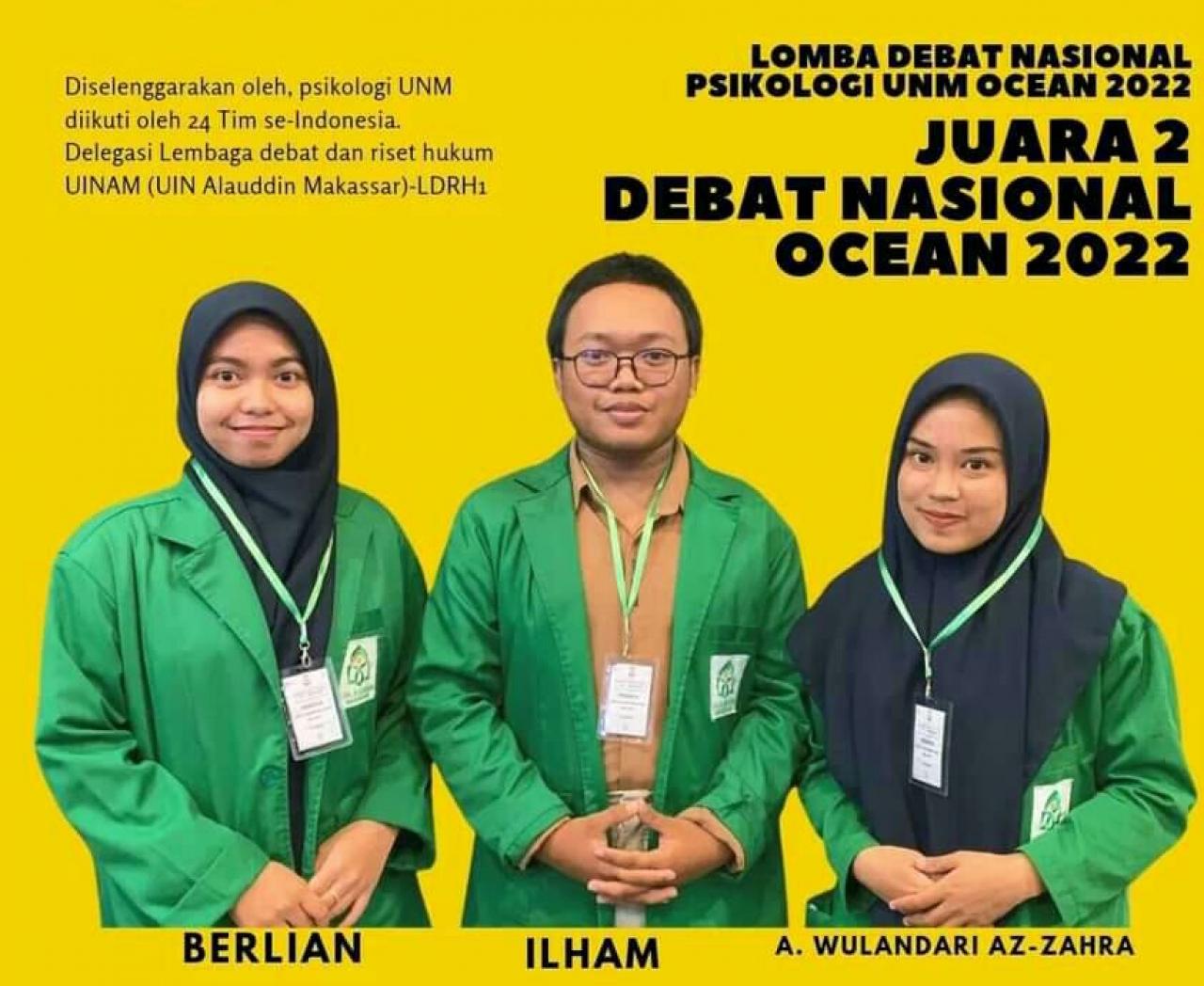 Gambar TIM dari UIN Alauddin Sabet Juara II Debat Nasional Ocean 2022.