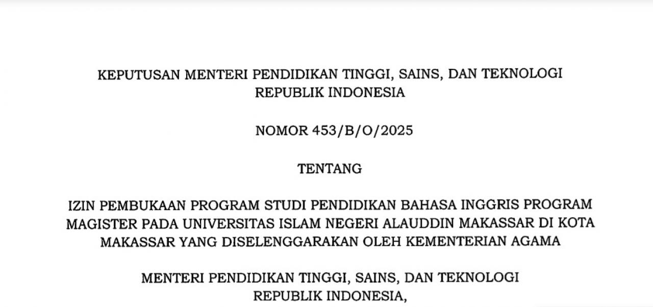 Gambar UIN Alauddin Makassar Resmi Kantongi Izin Pembukaan Prodi S2 Pendidikan Bahasa Inggris