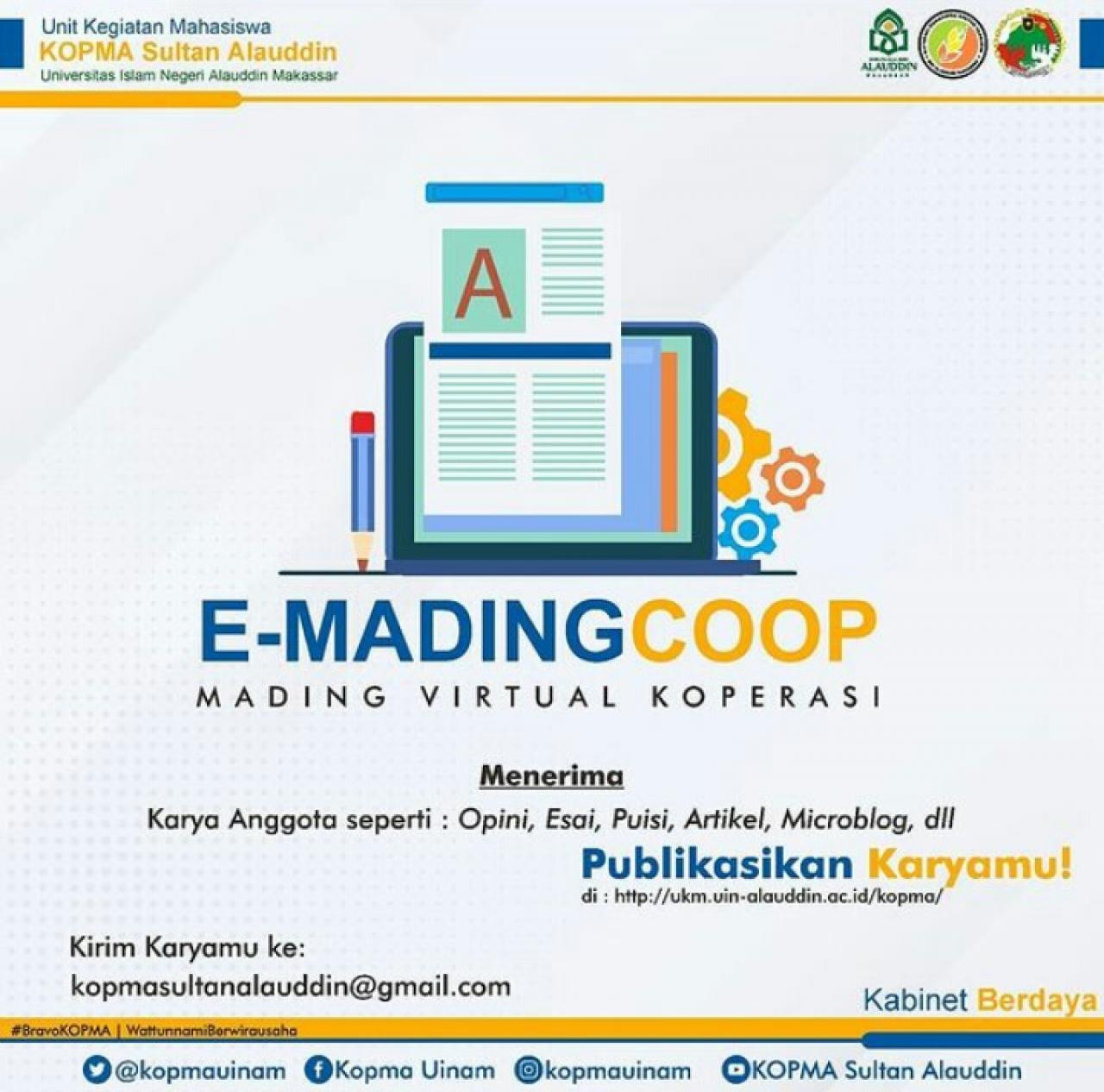 Gambar UKM Kopma UIN Alauddin Ajak Anggota Ekspresikan Karya Tulis di e-Mading Coop