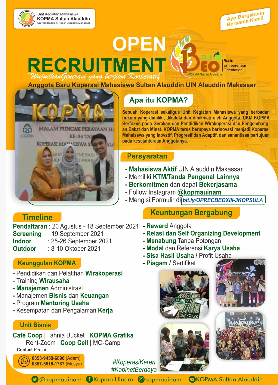 Gambar UKM KOPMA UIN Alauddin Open Recruitment Basic Enterprenuer Orientation XIII