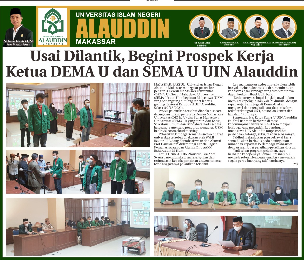 Gambar Usai Dilantik, Begini Prospek Kerja Ketua DEMA U dan SEMA U UIN Alauddin