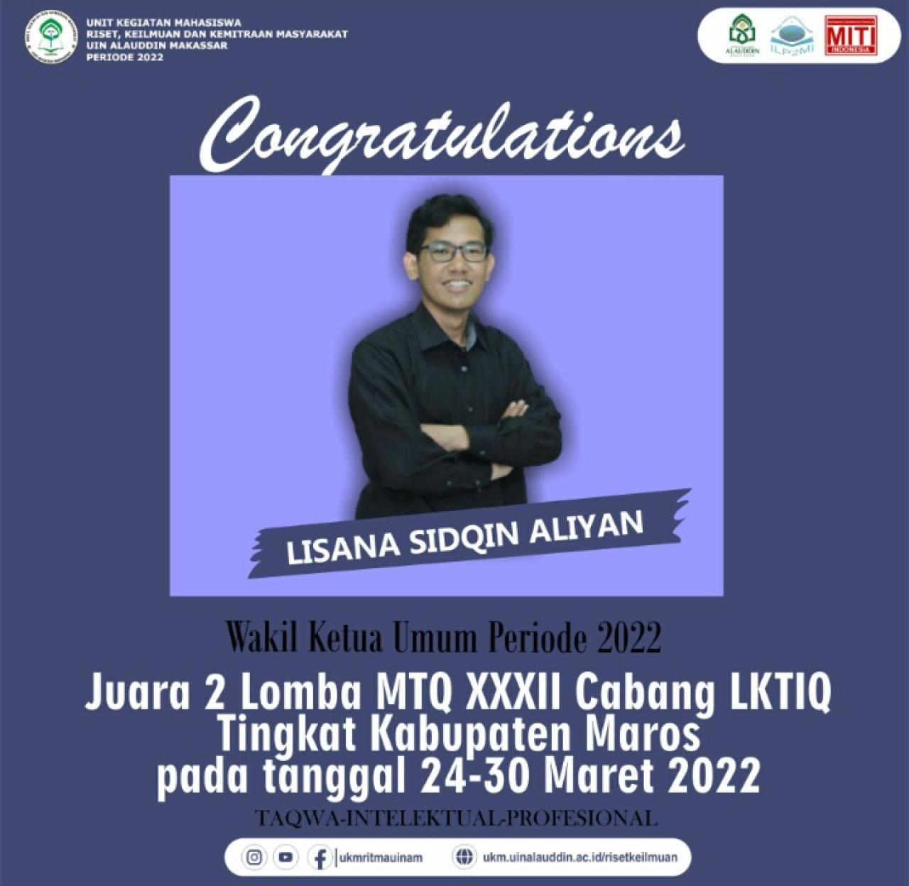 Gambar Wakil Ketua UKM RITMA UIN Alauddin Raih Juara II MTQ 2022 di Maros