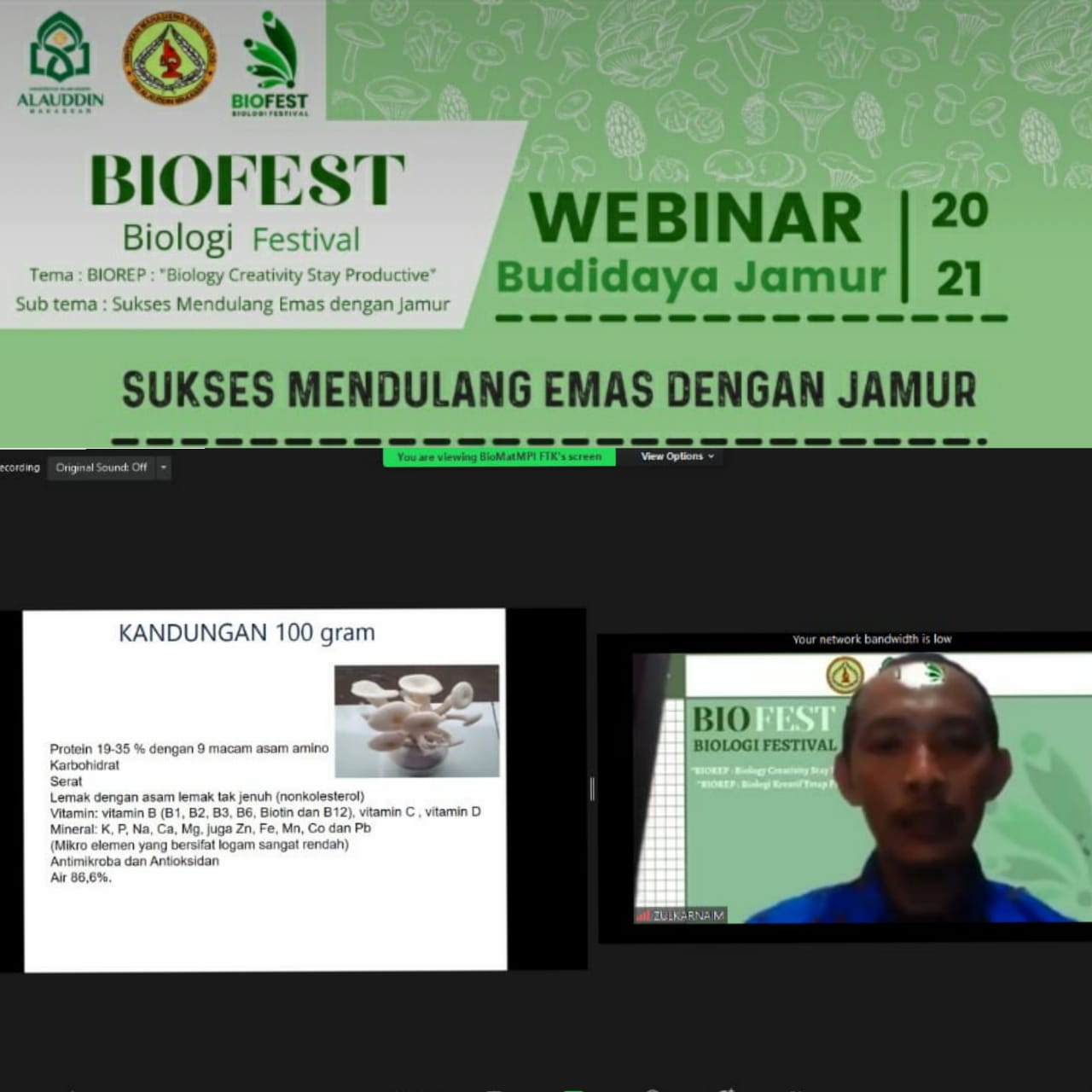 Gambar Webinar HMJ Pendidikan Biologi UIN Alauddin Bahas Kiat Sukses Budidaya Jamur