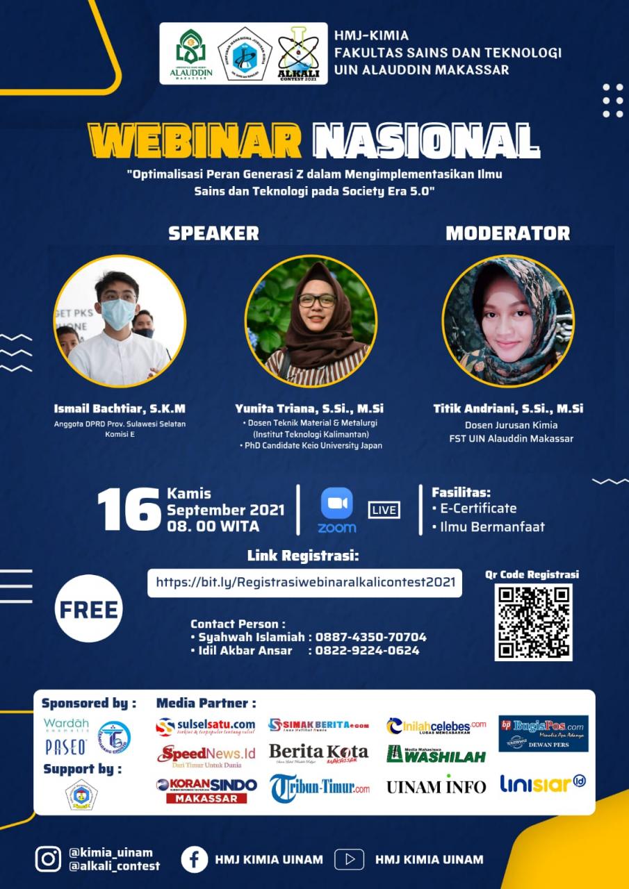Gambar Webinar Nasional HMJ Kimia UIN Alauddin Ajak Diskusi Peran Generasi Z pada Society Era 5.0